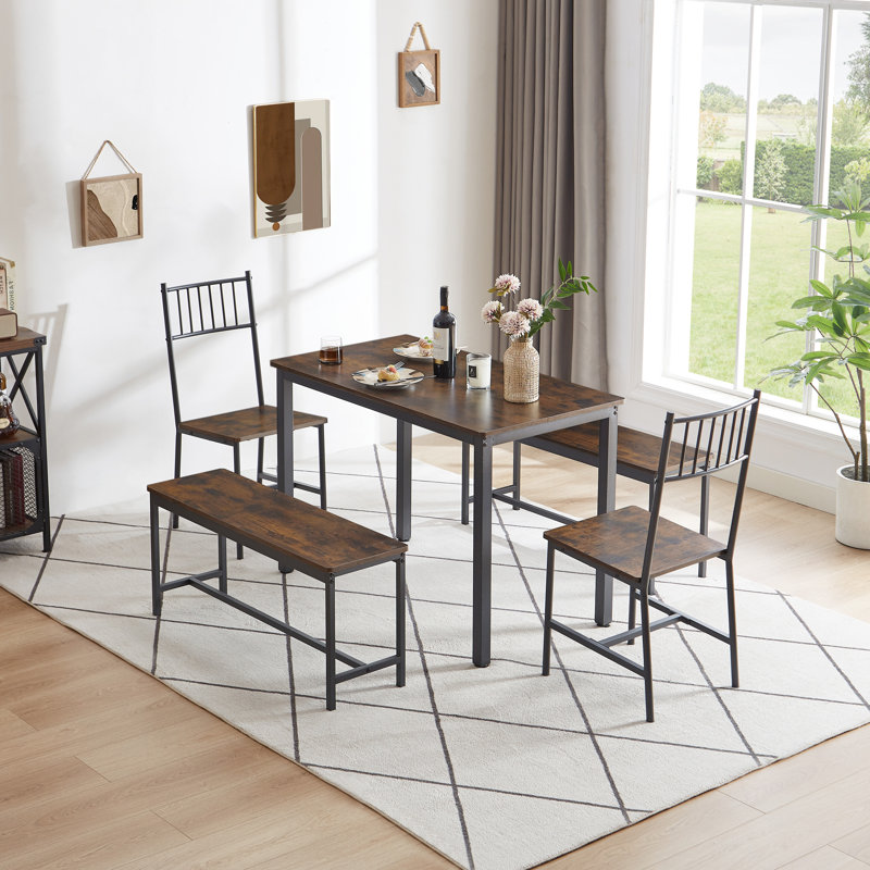 17 Stories Arleny 5 Piece Dining Table Set for 4 6 Kitchen Table Set with Metal Frame Wooden Board Rectangular Space Saving Dinette Set for Dining Room Apartment Small Space Rustic Brown Wayfair